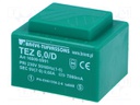 Transformer: encapsulated; 6VA; 230VAC; 9V; 666.6mA; Mounting: PCB