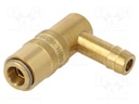 Quick connection coupling; angled 90°; 10bar; Mat: brass; L: 42mm