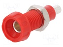 Socket; 4mm banana; 10A; 250VAC; 28.5mm; red; nickel plated; 10mΩ