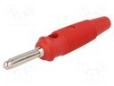 Plug; 4mm banana; 16A; 60VDC; red; insulated; 3mΩ; 1.5mm2