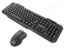 Keyboard and optical mouse; black; USB A; wireless,US layout