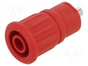 Socket; 4mm banana; 24A; 1kV; red; nickel plated; on panel