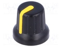 Knob; miniature,with pointer; Shaft d: 6.35mm; black