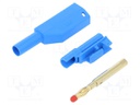 Plug; 4mm banana; 32A; 1kV; blue; with 4mm axial socket; 2.5mm2