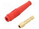 Socket; 4mm banana; 32A; 30VAC; 60VDC; 50mm; red; gold-plated