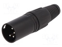 Plug; XLR; male; PIN: 4; straight; for cable; soldering; black; metal