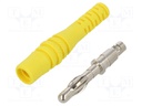 Plug; 4mm banana; 32A; 30VAC; 60VDC; yellow; non-insulated; 2.5mm2