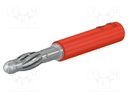 Plug; 4mm banana; 30A; 30VAC; 60VDC; red; Plating: nickel plated