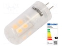 LED lamp; warm white; G4; 12VAC; 210lm; 2.1W; 300°; 2700K; CRImin: 80