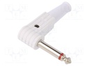 Plug; Jack 6,35mm; male; mono; angled 90°; for cable; soldering