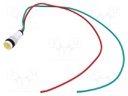 Indicator: LED; prominent; yellow; 24VDC; 24VAC; Ø10mm; leads 300mm