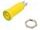 Socket; 4mm banana; 37mm; yellow-green; nickel plated; Mat: brass