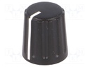 Knob; conical,with pointer; ABS; Shaft d: 6mm; Ø15.5x17.1mm; black