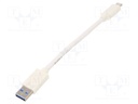 Cable; USB 3.0; USB A plug,USB C plug; gold-plated; 0.1m; white