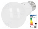 LED lamp; warm white; E27; 230VAC; 806lm; 8W; 200°; 2700K; CRImin: 80