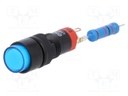 Switch: push-button; Pos: 2; SPDT; 0.5A/250VAC; 1A/24VDC; blue; blue