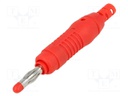 Plug; 4mm banana; 32A; 30VAC; 60VDC; red; 68.3mm; Mounting: on cable