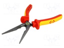 Pliers; insulated,straight,half-rounded nose,elongated; 200mm