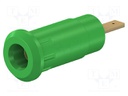 Socket; 2mm banana; 10A; 28mm; green; soldered,on panel; insulated