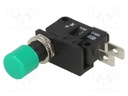 Switch: push-button; Pos: 2; SPDT; 10A/250VDC; green; Cutout: Ø10mm