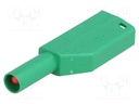 Plug; 4mm banana; 32A; 600V; green; with 4mm axial socket; 2.5mm2