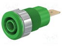 Socket; 4mm banana; 32A; 1kV; Cutout: Ø12.2mm; green; gold-plated