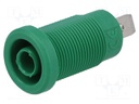 Socket; 4mm banana; 36A; Cutout: Ø12mm; green; nickel plated; 5mΩ