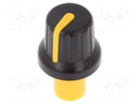 Knob; with pointer; ABS; Shaft d: 6mm; Ø16x14.4mm; black; push-in