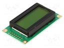 Display: LCD; alphanumeric; STN Positive; 8x2; yellow-green; LED