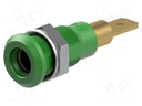 Socket; 4mm banana; 25A; 30VAC; 60VDC; green; gold-plated; on panel