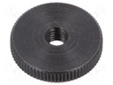 Knob; Dia: 20mm; M5; H: 5mm; steel; black; Features: knurled; DIN: 467