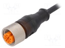 Connection lead; M12; PIN: 3; straight; 5m; plug; 30VAC; 4A; -25÷90°C