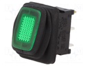 ROCKER; SPST; Pos: 2; OFF-ON; 16A/250VAC; green; IP65; 50mΩ; UL94V-2