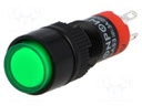 Switch: push-button; Pos: 2; SPDT; 0.5A/250VAC; 1A/24VDC; green