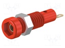 Socket; 2mm banana; 10A; 23.3mm; red; Mounting: soldered,on panel