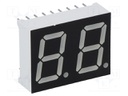 Display: LED; 7-segment; 14.2mm; 0.56"; No.char: 2; red; 15mcd; anode