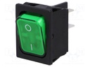 ROCKER; DPST; Pos: 2; OFF-ON; 20A/250VAC; green; IP40; 100mΩ