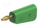 Plug; 4mm banana; 19A; 30VAC; 60VDC; green; gold-plated; 1mm2