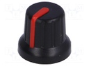 Knob; miniature,with pointer; ABS; Shaft d: 6mm; Ø16x14mm; black