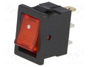 ROCKER; SPST; Pos: 2; OFF-ON; 3A/250VAC; red; neon lamp; 35mΩ