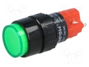 Switch: push-button; Pos: 2; SPDT; 3A/220VAC; 2A/24VDC; green-red