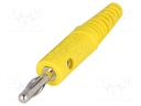 Plug; 4mm banana; 32A; 60VDC; yellow; with transversal socket