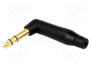 Plug; Jack 6,35mm; male; stereo; angled 90°; for cable; soldering