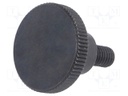 Knob; Dia: 24mm; M6; 12mm; H: 15mm; steel; black; Features: knurled