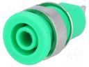 Socket; 4mm banana; 32A; green; nickel plated; on panel; insulated