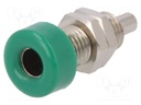 Socket; 4mm banana; 32A; 33VAC; 70VDC; green; nickel plated; 10mΩ