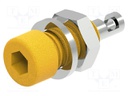 Socket; 2mm banana; 10A; 33VAC; 70VDC; yellow; on panel,screw