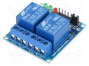 Module: relay; Channels: 2; 5VDC; max.250VAC; 10A; 45x40x19mm