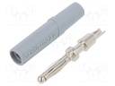 Plug; 2mm banana; 10A; 70VDC; grey; Plating: nickel plated; Ø: 2mm