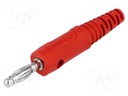 Plug; 4mm banana; 10A; 60VDC; red; with transversal socket